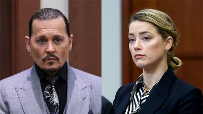 Джони Деп и Амбър Хърд в съдебната зала.