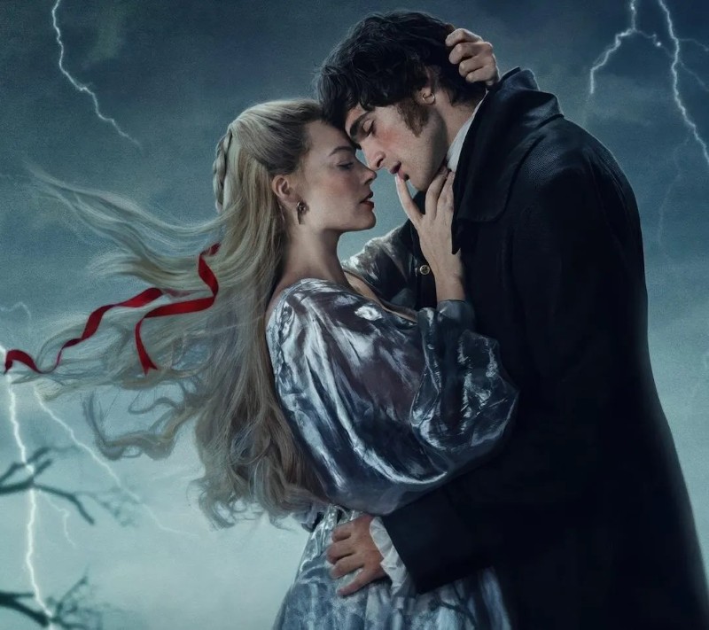 Марго Роби и Джейкъб Елорди на плакат за филма “Брулени хълмове“.